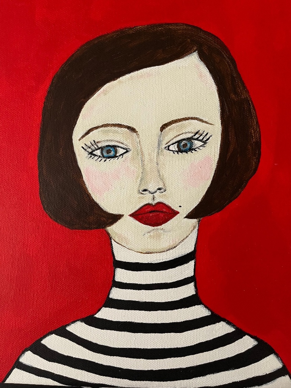 Original Art abstract portrait paining of a 60s mod inspired woman